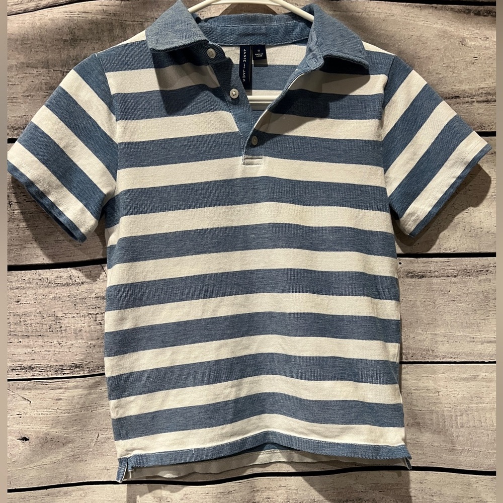 Janie and Jack Blue and White Striped Knit Polo 100% Cotton Preppy Dressy